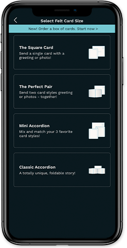 Phone screenshot of Felt app selecting the card type