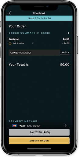 Phone screenshot of Felt app purchasing the card