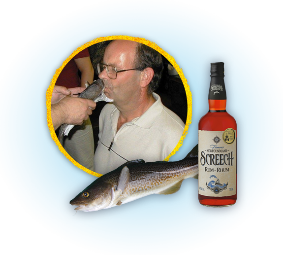 Man kissing the cod at a pub in Newfoundland